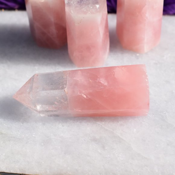 Clear & Rose Quartz Tower - Picture 2 of 2